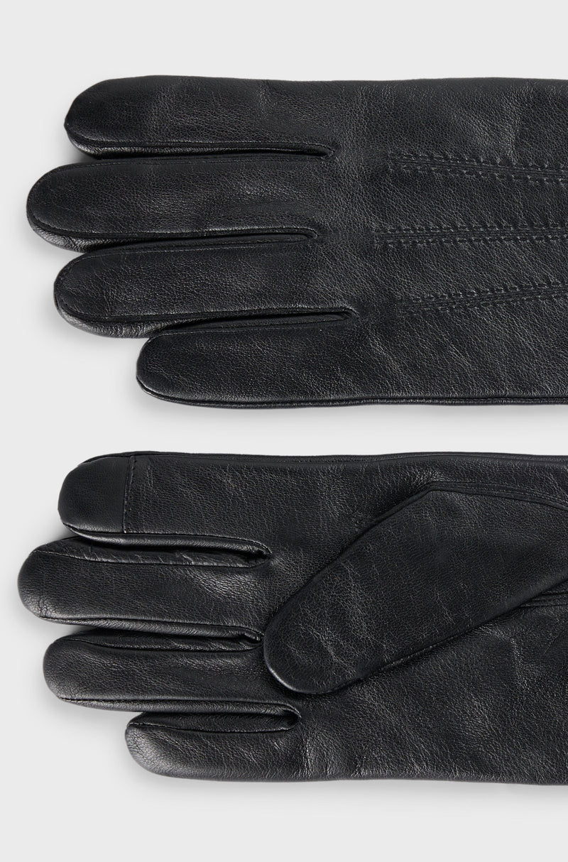 Touchscreen-friendly gloves in leather with metallic logo lettering