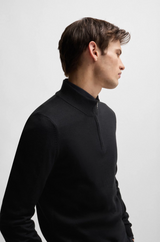 Boss Regular-Fit Zip-Neck Sweater in Virgin Wool - Black