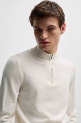 Boss Regular-Fit Zip-Neck Sweater in Virgin Wool - White