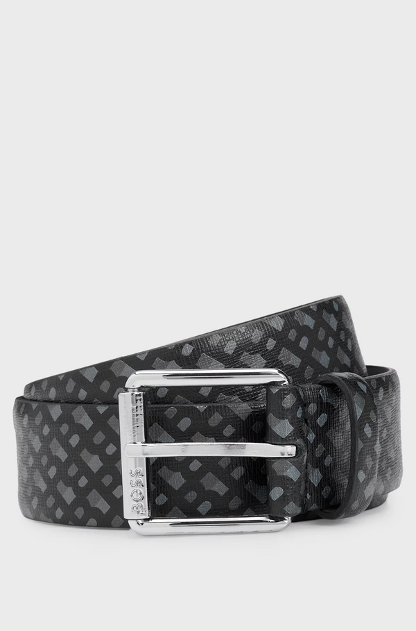 Boss Italian Leather Belt with Monogram Print