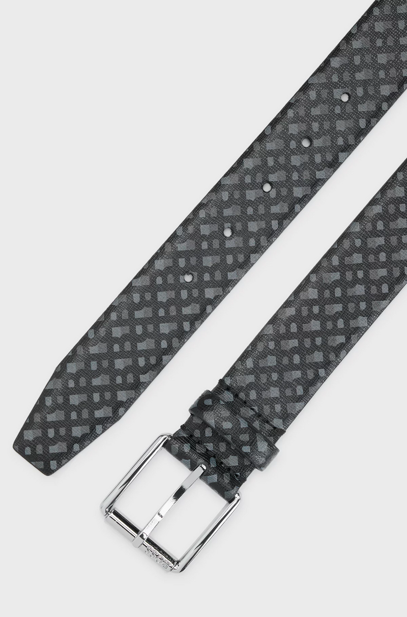 Boss Italian Leather Belt with Monogram Print