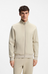 Boss Zip-up sweatshirt in mercerised stretch-cotton piqué