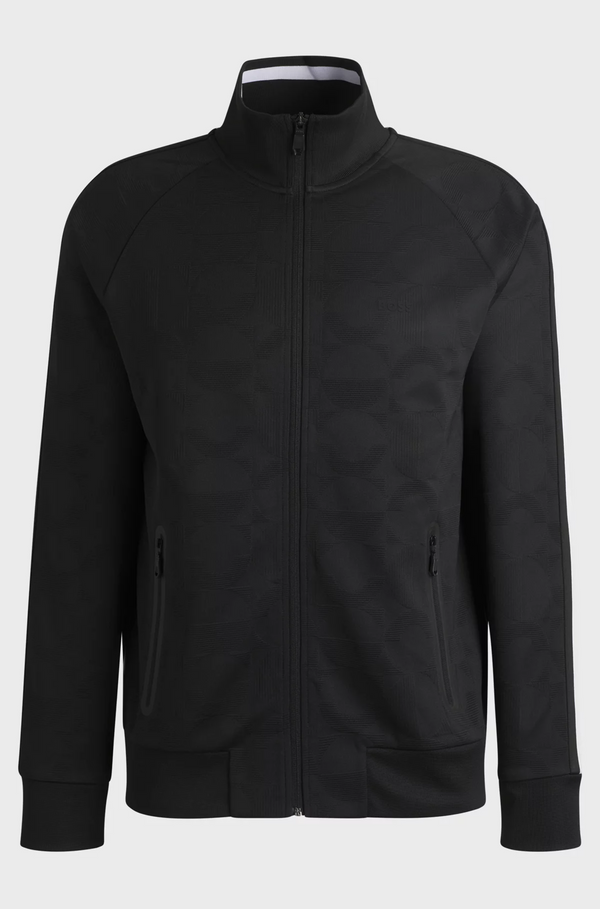 Boss Circle-Jacquard Zip-Up Sweatshirt with Side Stripes