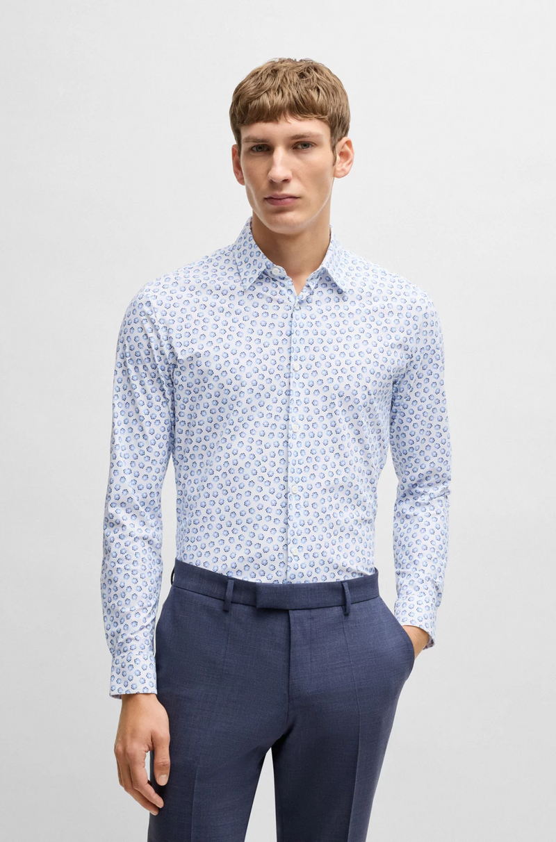 Boss Slim-Fit Shirt in Floral-Print Performance-Stretch Jersey