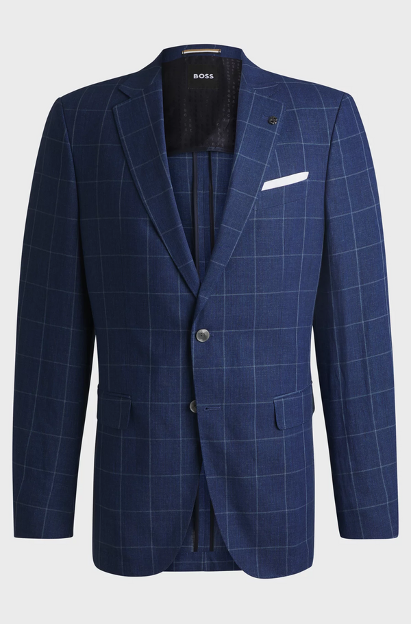 Boss Slim-fit Jacket in a Checked Linen Blend