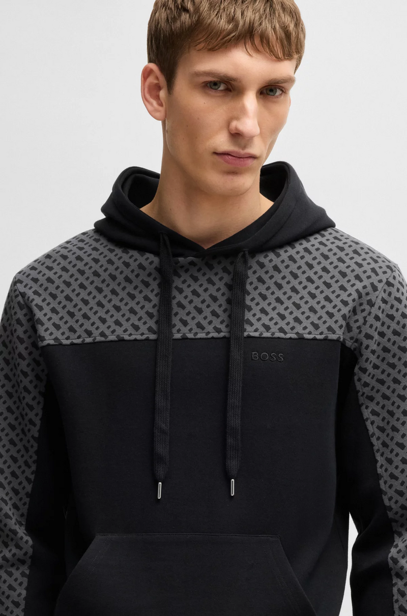 Boss Cotton-Blend Hoodie with Monogram Pattern