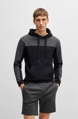 Boss Cotton-Blend Hoodie with Monogram Pattern