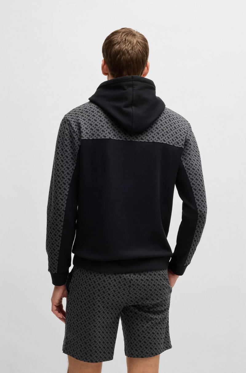 Boss Cotton-Blend Hoodie with Monogram Pattern