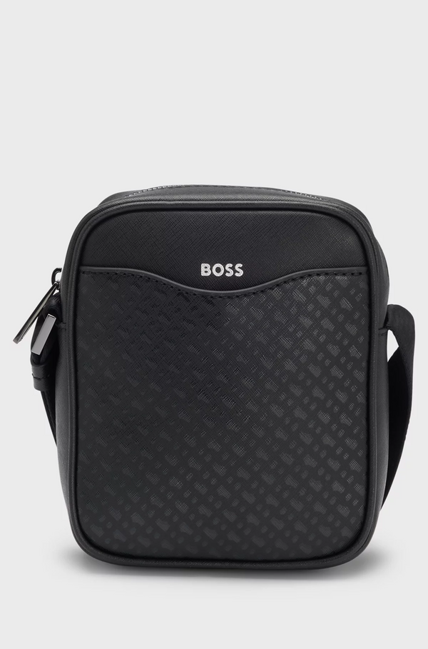 Boss Reporter Bag with Monogram-Patterned Front Pocker\t