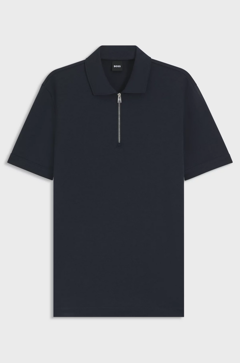 Boss Zip-neck Polo Shirt with Piqué Weave