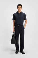 Boss Zip-neck Polo Shirt with Piqué Weave
