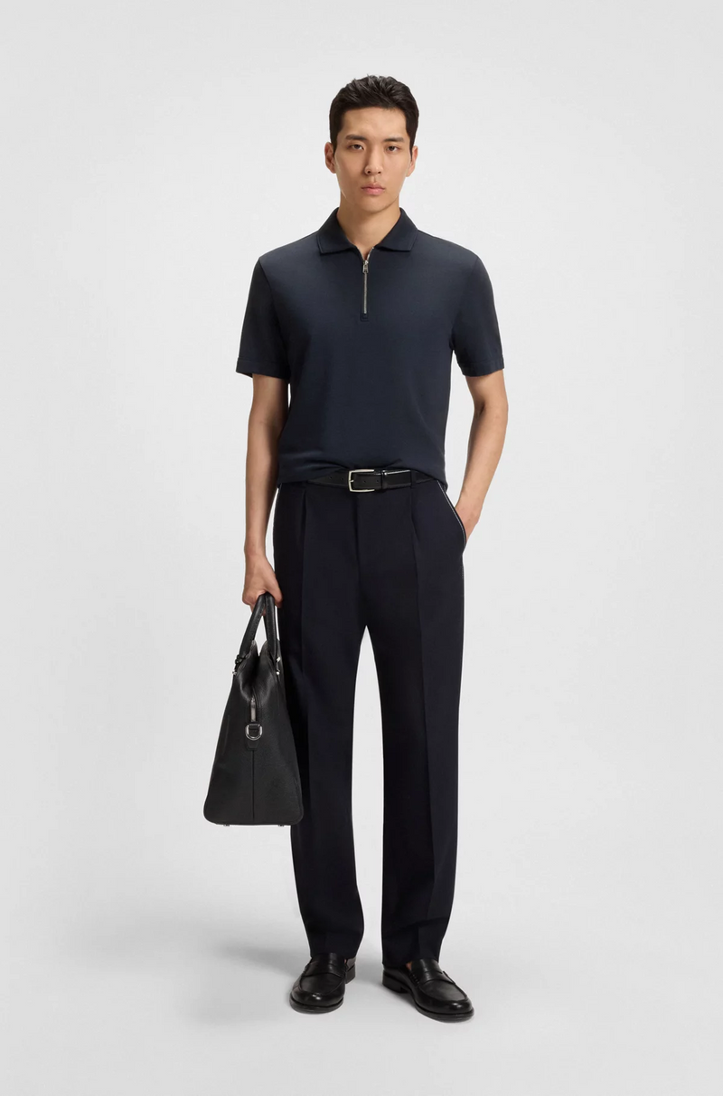 Boss Zip-neck Polo Shirt with Piqué Weave
