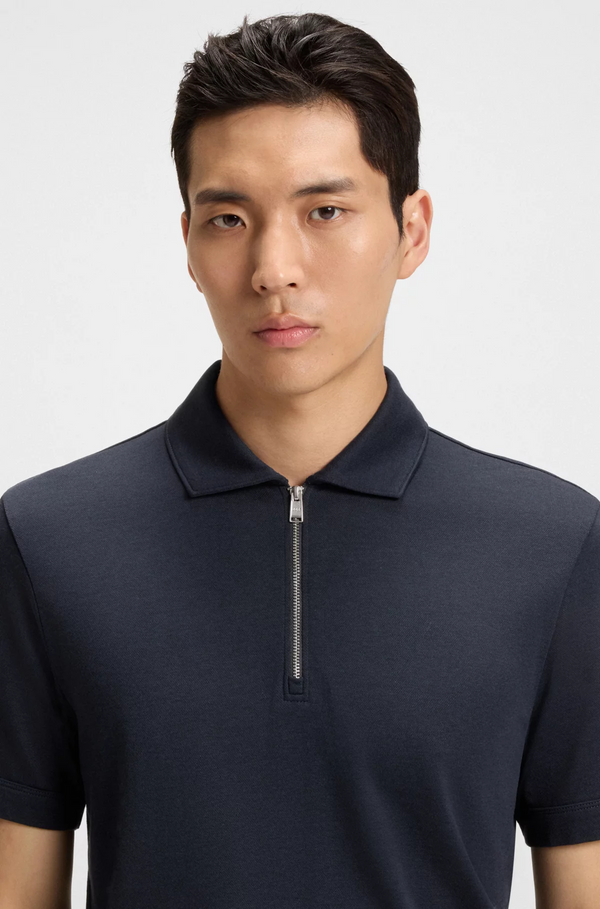 Boss Zip-neck Polo Shirt with Piqué Weave