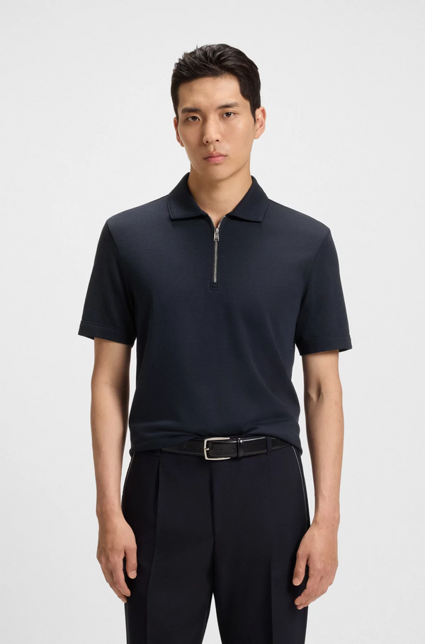 Boss Zip-neck Polo Shirt with Piqué Weave