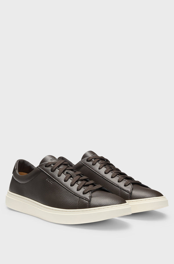 Boss Grained-leather trainers with rubber sole