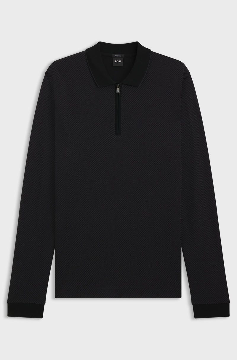 Boss Mercerised-cotton polo shirt with two-tone structure