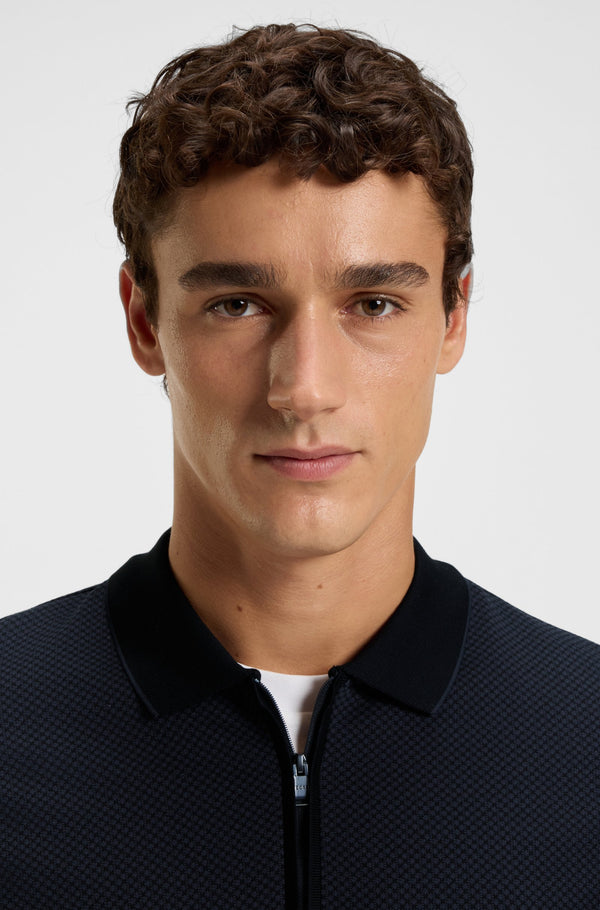 Boss Mercerised-cotton polo shirt with two-tone structure