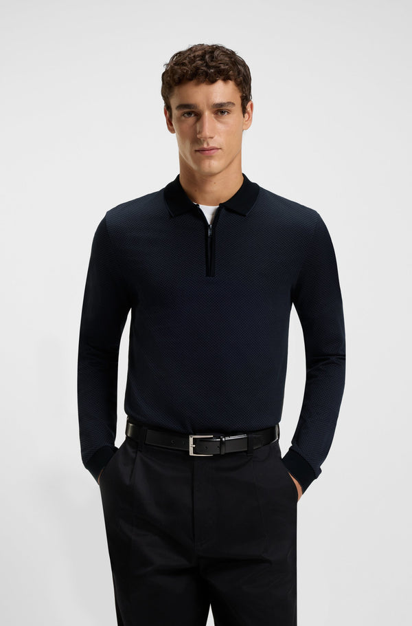 Boss Mercerised-cotton polo shirt with two-tone structure