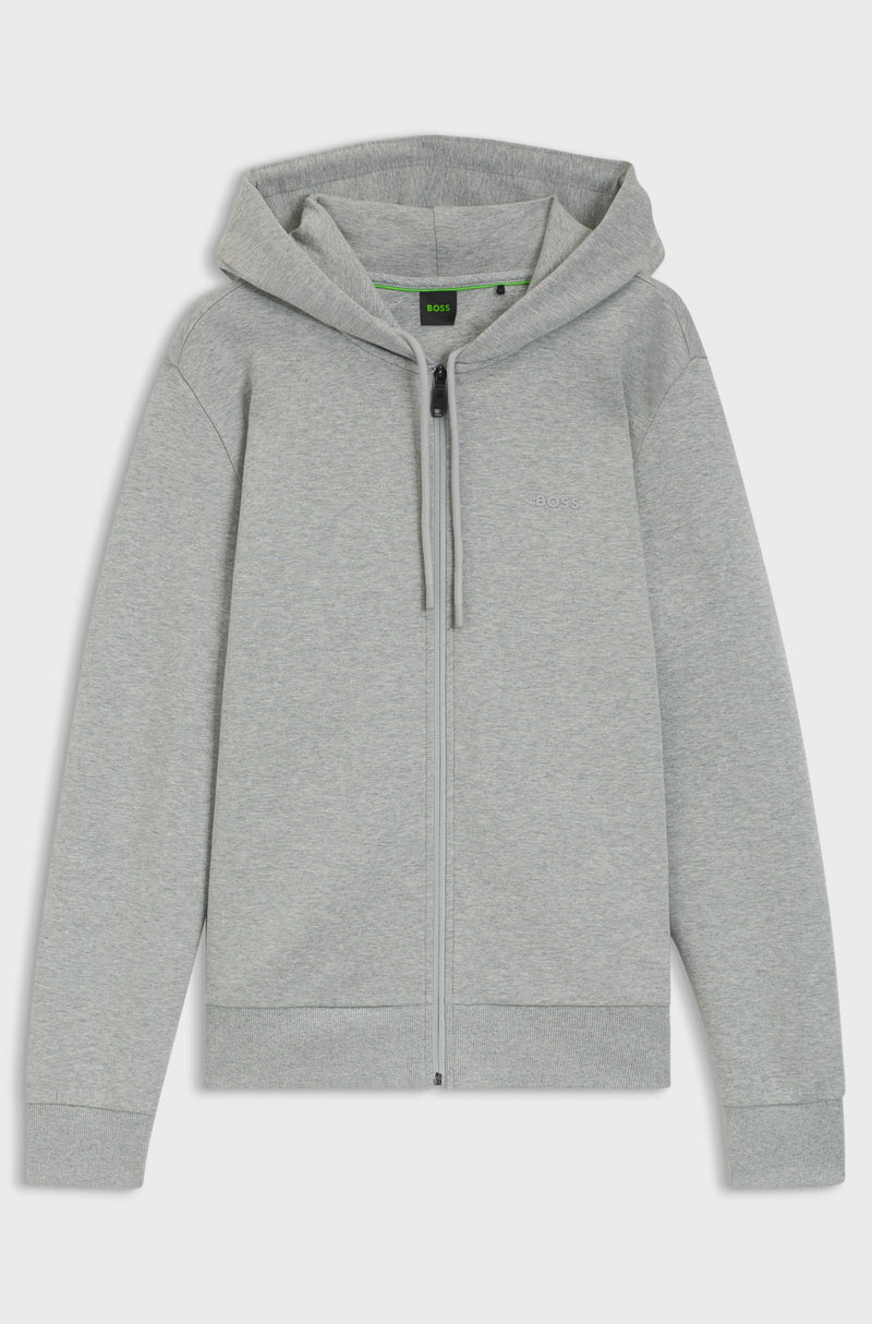 Zip-up hoodie in stretch cotton with logo detail