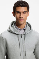 Zip-up hoodie in stretch cotton with logo detail