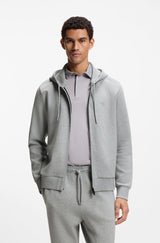 Zip-up hoodie in stretch cotton with logo detail