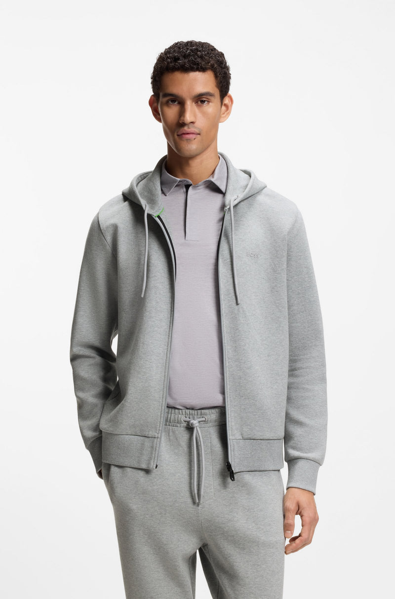 Zip-up hoodie in stretch cotton with logo detail