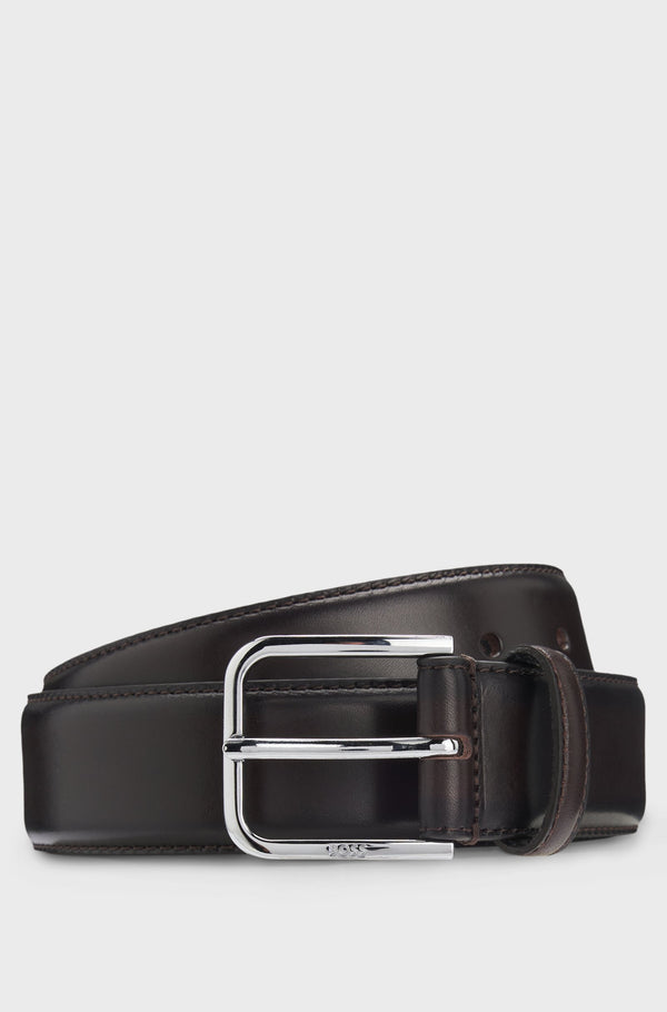 BOSS Smooth-leather belt with silver-tone buckle