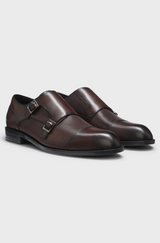 Boss Double monk shoes in leather with perforated detail