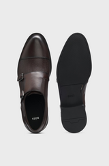 Boss Double monk shoes in leather with perforated detail