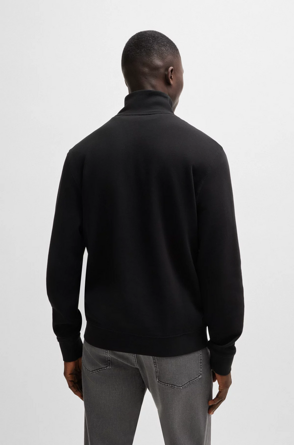 Boss- Cotton Terry Zip-Neck Sweatshirt with Logo Patch