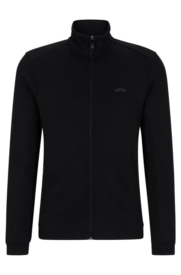 Boss Black Zip-up Sweatshirt With Pique Panel