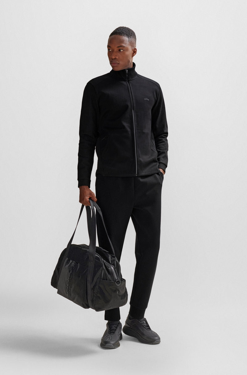 Boss Black Zip-up Sweatshirt With Pique Panel