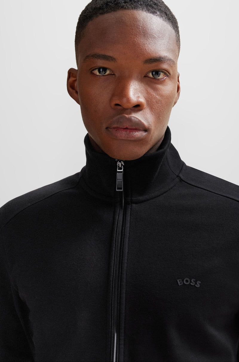 Boss Black Zip-up Sweatshirt With Pique Panel