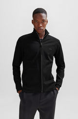 Boss Black Zip-up Sweatshirt With Pique Panel