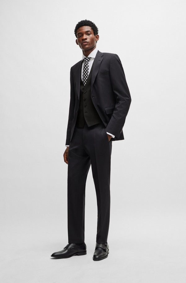 Boss Slim-fit waistcoat in checked virgin wool serge