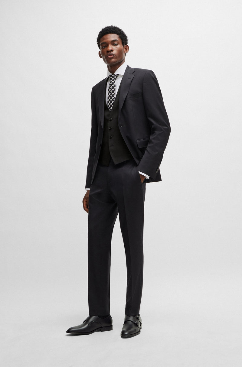Boss Slim-fit waistcoat in checked virgin wool serge