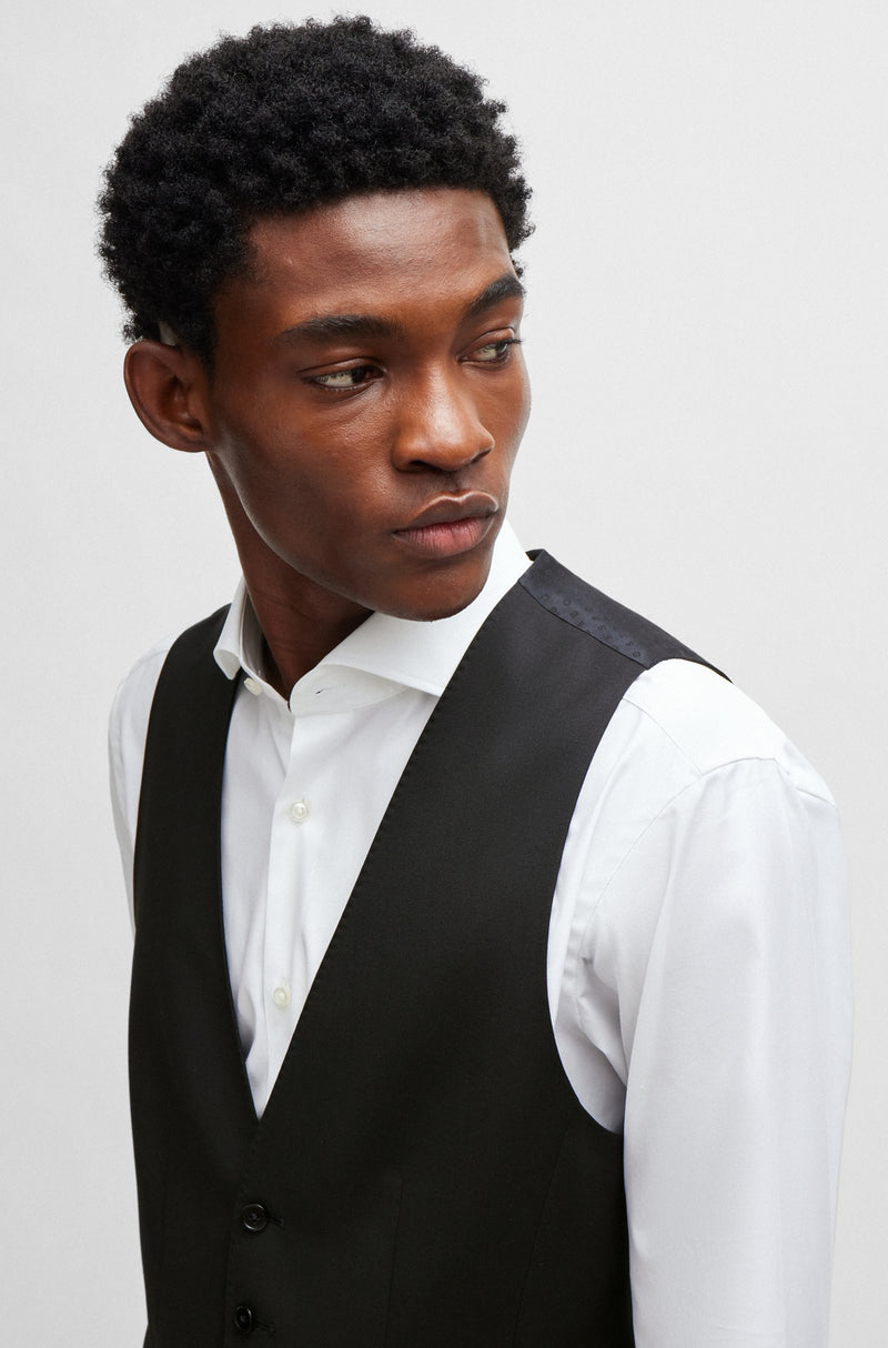 Boss Slim-fit waistcoat in checked virgin wool serge