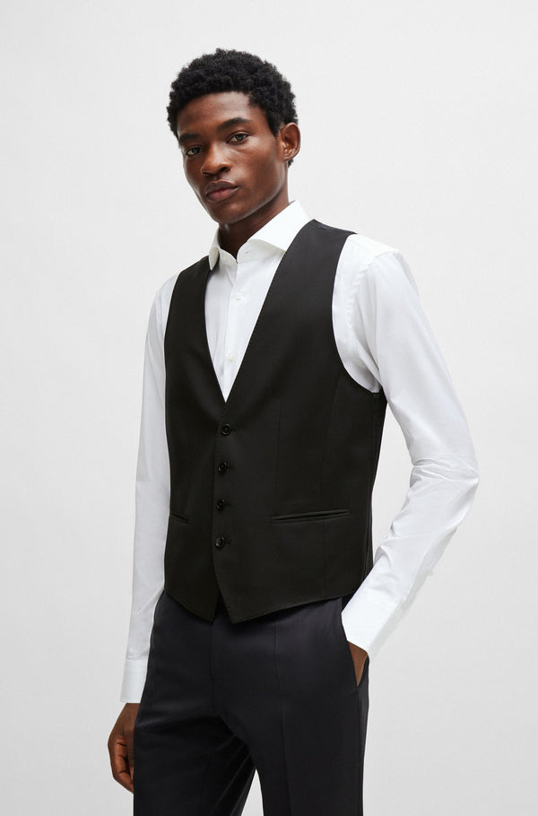 Boss Slim-fit waistcoat in checked virgin wool serge
