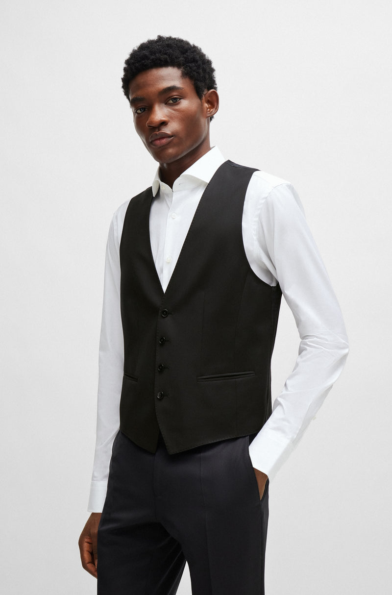 Boss Slim-fit waistcoat in checked virgin wool serge