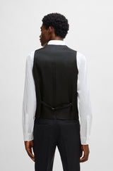 Boss Slim-fit waistcoat in checked virgin wool serge