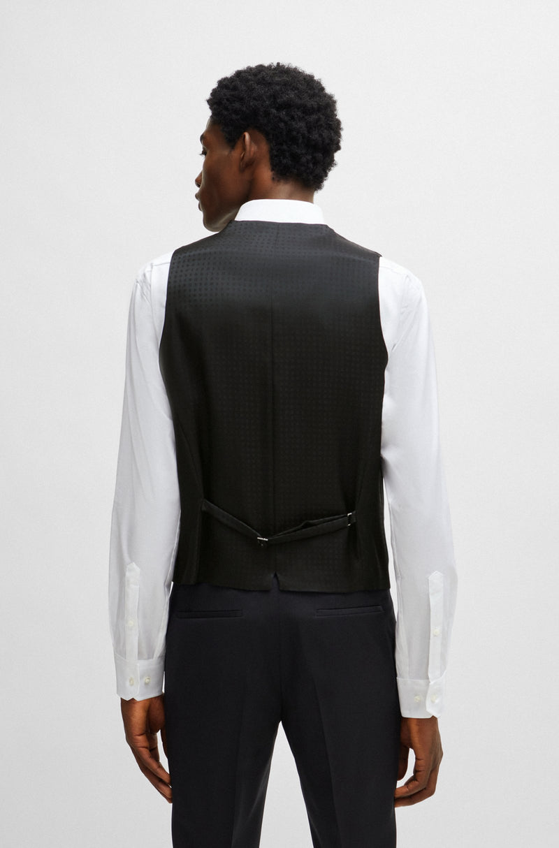 Boss Slim-fit waistcoat in checked virgin wool serge