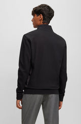 BOSS Ottoman-Structured Black Zip-Up Sweatshirt