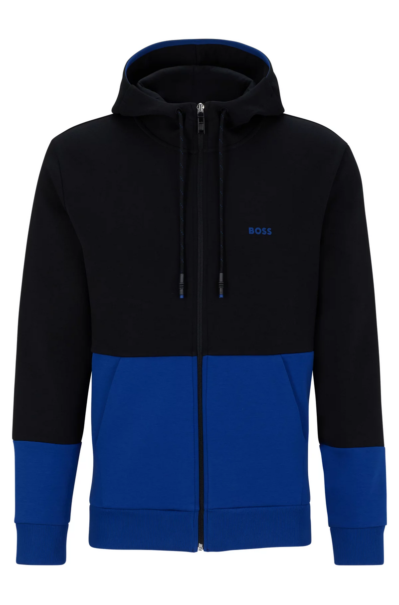 BOSS COTTON-BLEND ZIP-UP HOODIE WITH EMBROIDERED LOGO