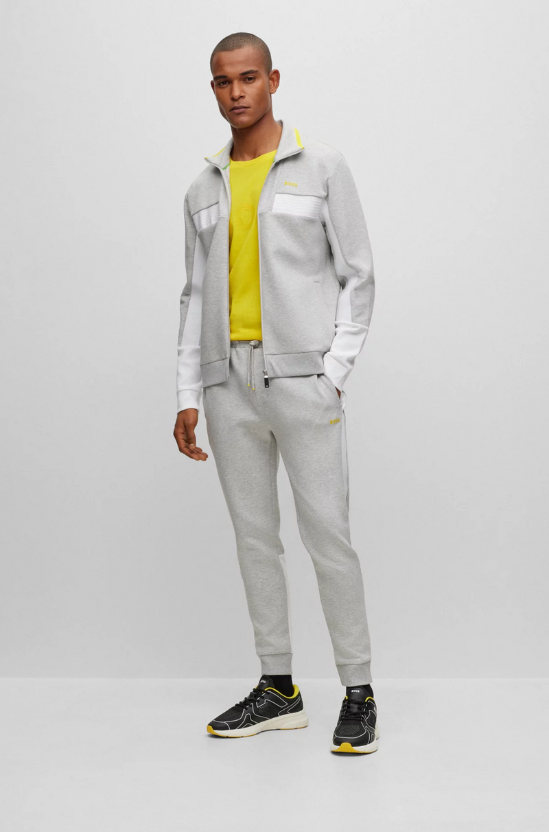 BOSS COTTON-BLEND TRACKSUIT BOTTOMS WITH SIDE-STRIPE TAPE
