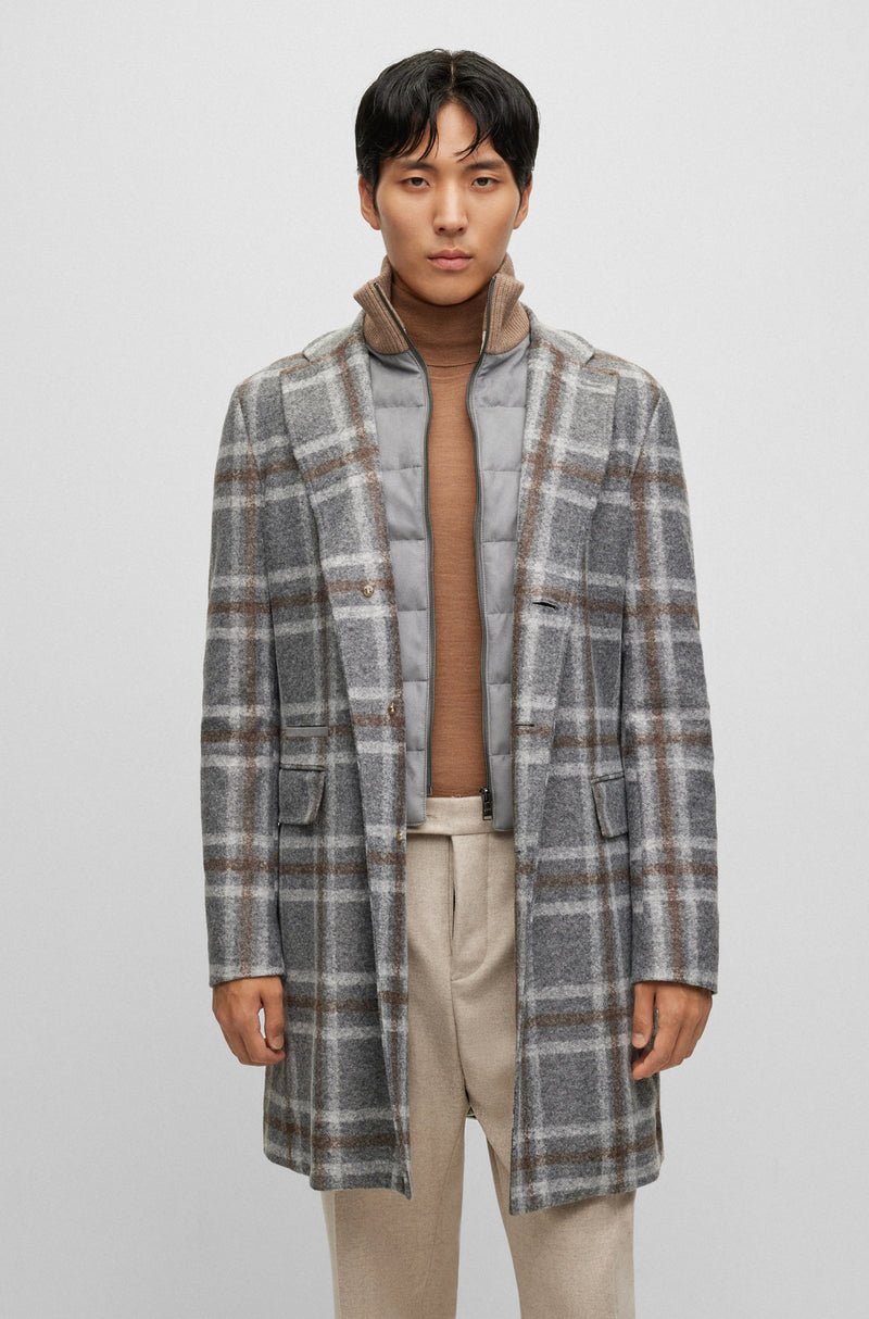 BOSS Slim Fit Grey Coat With Zip Up Inner