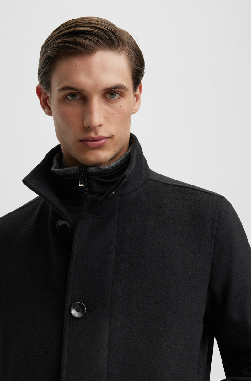 BOSS H-Coxtan Relaxed-Fit Virgin Wool Coat In Black