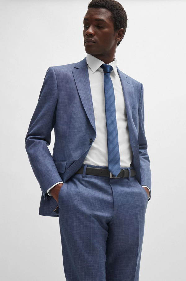 BOSS SLIM-FIT 2pcs Suit In CHECKED VIRGIN-WOOL SERGE