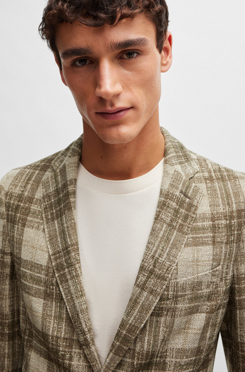 Boss Slim-Fit Jacket in Checked Stretch Jersey