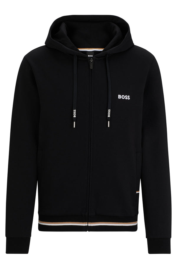 Boss Zip-Up Hoodie with Stripes and Logos