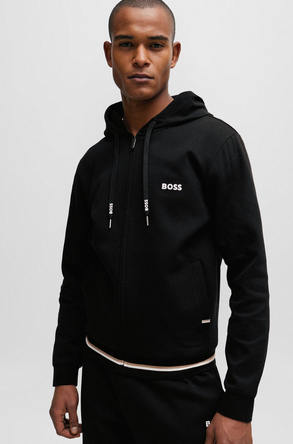 Boss Zip-Up Hoodie with Stripes and Logos